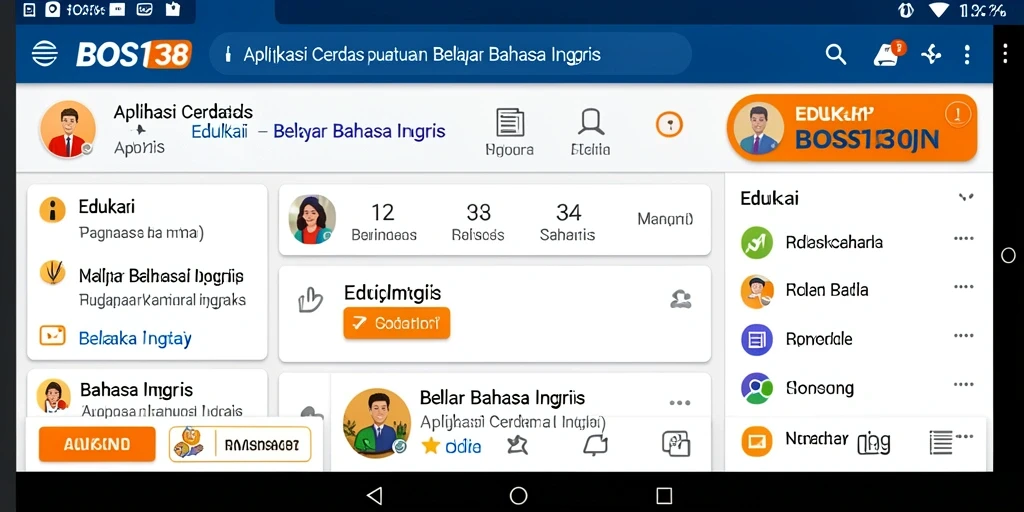 Tampilan antarmuka aplikasi BOS138 untuk belajar bahasa Inggris.
