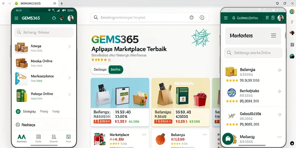 Antarmuka aplikasi GEMS365 yang mudah digunakan untuk berbelanja online.